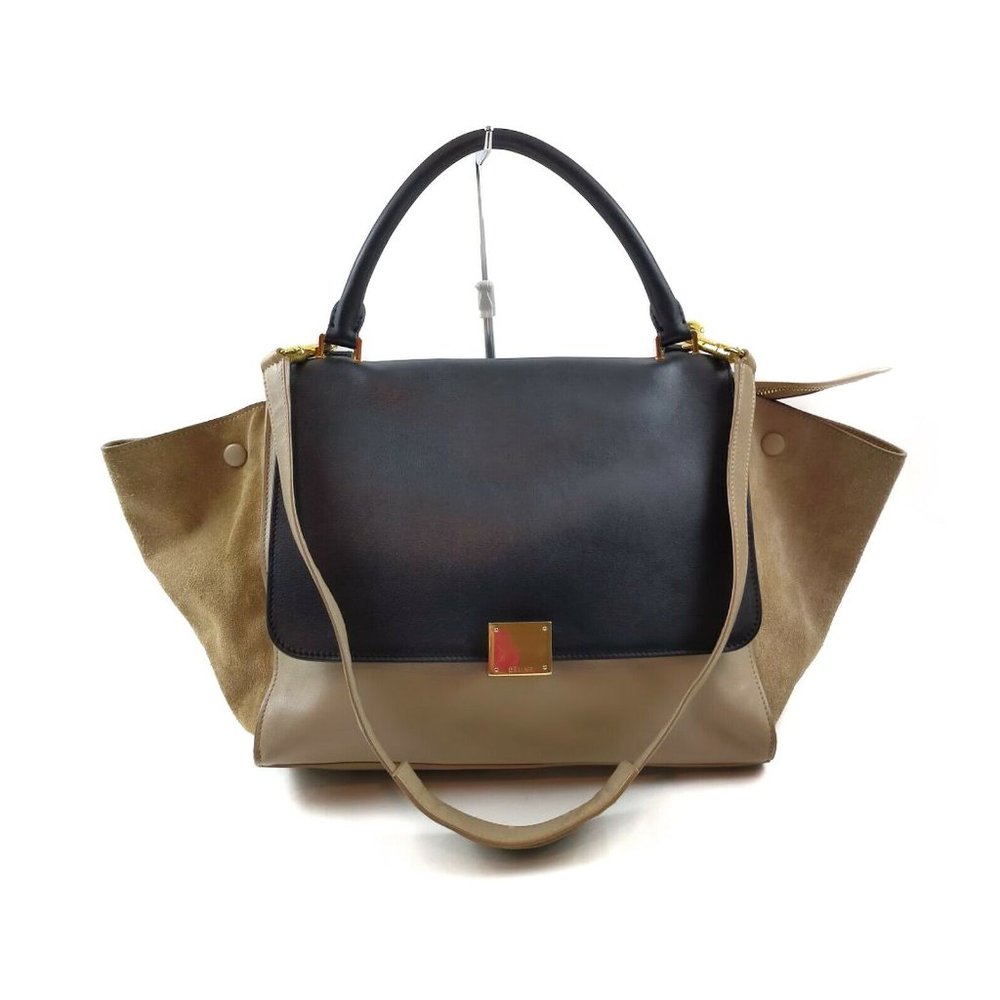 CELINE Hand Bag Light Brown Suede Leather